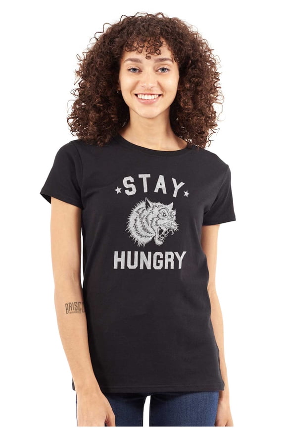 Stay Hungry Foodie Tiger Wolf Workout Womens Slim Fit Graphic Tee Brisco Brands L