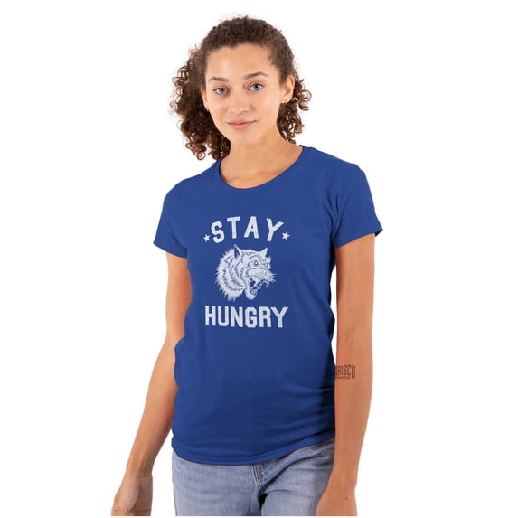 Stay Hungry Foodie Tiger Wolf Workout Womens Slim Fit Graphic Tee Brisco Brands X