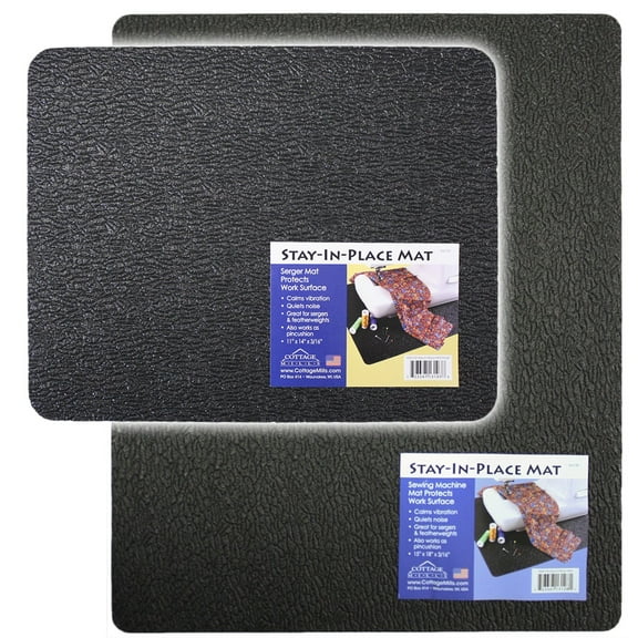 Stay-In-Place Machine Mats - 2 Piece Set - 11" x 14" & 15" x 18" - Sewing Machine and Serger Mats - Calms Vibration and Dampens Noise. Made in USA.