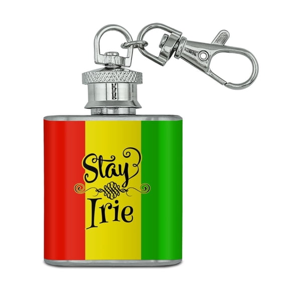 Stay Irie Rastafarian Flag Stainless Steel 1oz Mini Flask Key Chain