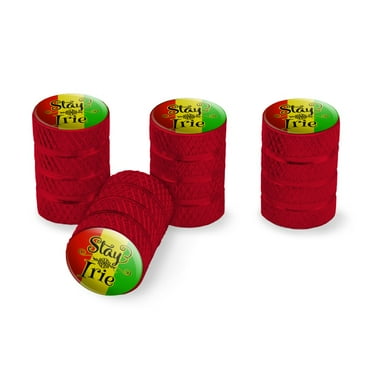 Stay Irie Rastafarian Flag Tire Rim Wheel Aluminum Valve Stem Caps - Red