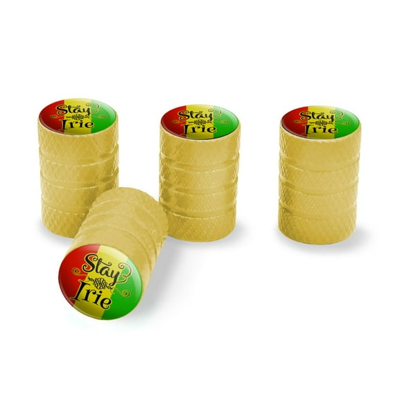 Stay Irie Rastafarian Flag Tire Rim Wheel Aluminum Valve Stem Caps - Yellow