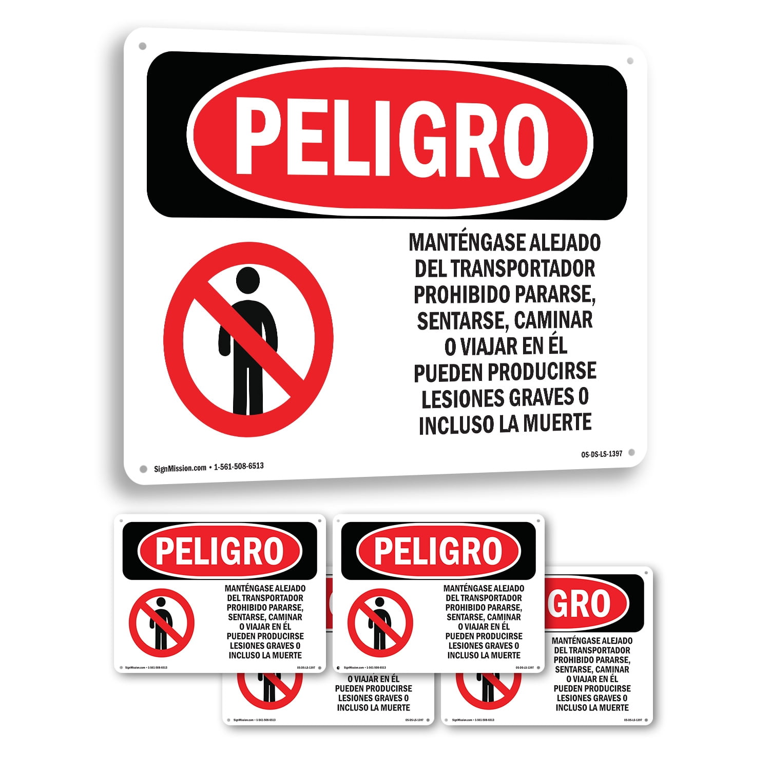 Stay Off Conveyor No Standing Spanish OSHA Danger Rigid Plastic Sign 18 ...
