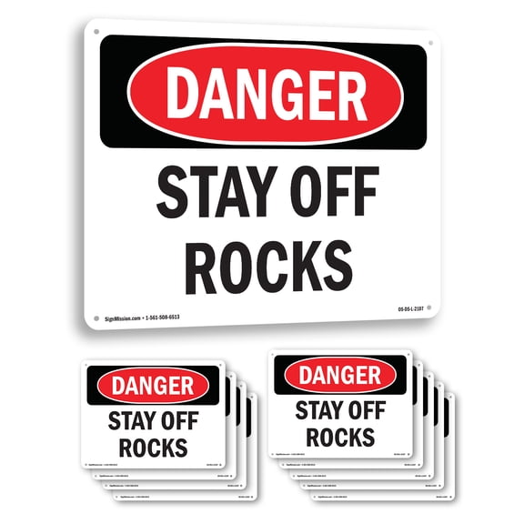 Stay Off Rocks OSHA Danger Aluminum Sign 10 Inch x 7 Inch - 10 Pack