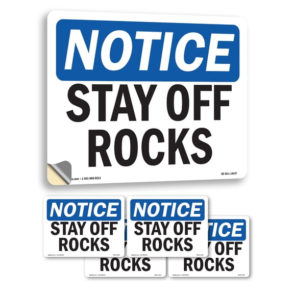 Stay Off Rocks OSHA Notice Vinyl Decal Label 5 Inch x 3.5 Inch - 5 Pack