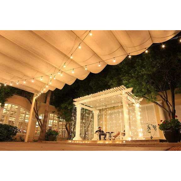 Stay Off The Roof 99 String LED Curtain Lights, Twinkle Warm White, 5 X 7.5 ft, White Wire, Connect up to 10 Sets for Bedroom, Outdoor, Parties, Weddings