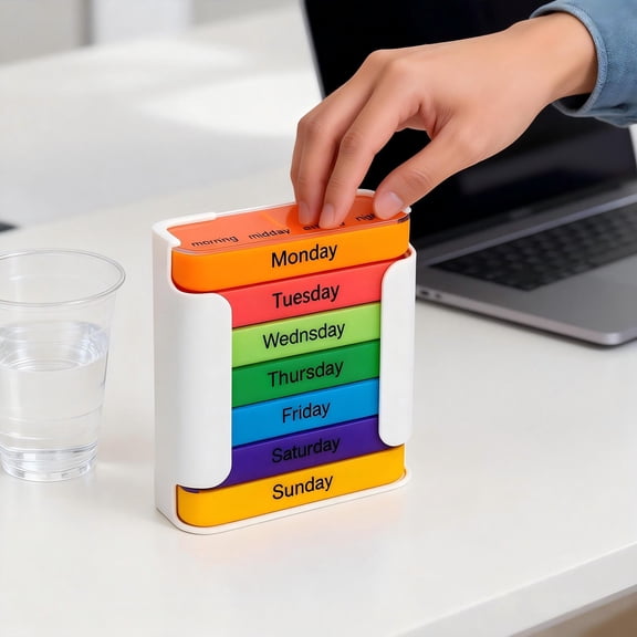 Stay On Track 7 Day Weekly Organizer with Stackable Compartments for Morning Noon Evening and Bedtime Management