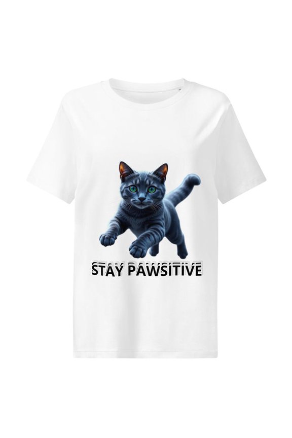 Stay Pawsitive Cat T-Shirt: Unisex Organic Cotton Tee, Positive Vibes Gift