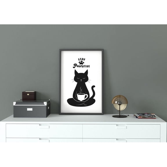 Stay Pawsitive Cat Wall Art Print, Unframed Paper Poster 16x20in