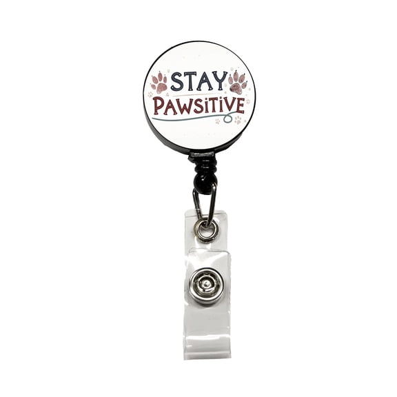 Stay Pawsitive Positive Paw Prints Inspirational Funny Retractable Reel ID Badge Key Card Name Tag Holder with Clip