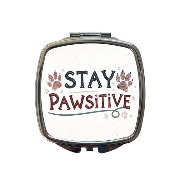 Stay Pawsitive Positive Paw Prints Inspirational Funny Travel Makeup Handbag Purse Small Pocket Compact Mirror