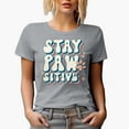 thumbnail image 1 of Stay Pawsitive Pun with a Dog or Cat Paw Art Merch Gift, Heather Grey T-Shirt, Large, 1 of 5
