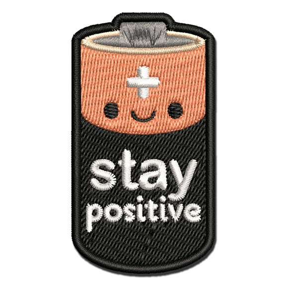Stay Positive Adorable Battery Applique Multi-Color Embroidered Iron-On Patch - 2.0 Inch Mini