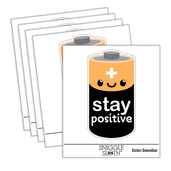 Stay Positive Adorable Battery Car Window Bumper Water Bottle Phone Tablet Laptop Waterproof Vinyl Decal Sticker Set 5-Pack - Gloss Finish - 4.0"