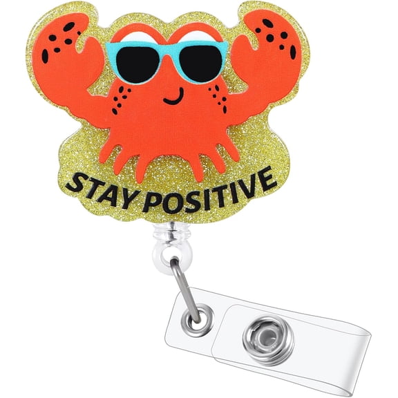 Stay Positive Badge Reel, Retractable ID Holder with Clip for Nurses, Teachers and Office Staff