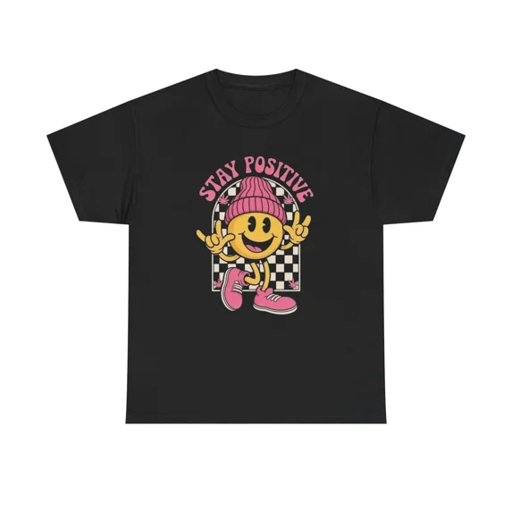 Stay Positive Motivational Retro Quote Graphic Cotton Unisex T-Shirt up to size 5XL