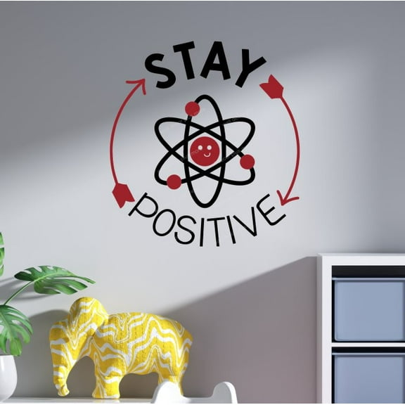 Stay Positive Science Atom Symbol School Wall Art Decal Sticker Kids Room Decor 21x23-Inch Black, Red