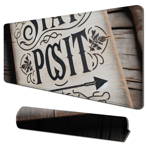 Stay Positive Work Hard Make It Happen Inspirational Quote Mouse Pad Custom Design, Motivational Quotes Arrow Print on Rustic Black Wood Grain Art Mouse Pads White Mat