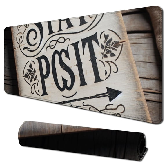 Stay Positive Work Hard Make It Happen Inspirational Quote Mouse Pad Custom Design, Motivational Quotes Arrow Print on Rustic Black Wood Grain Art Mouse Pads White Mat