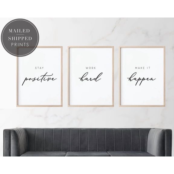Stay Positive Work Hard Make It Happen Motivational Home Art Set 3 Stretched Canvas 12x18