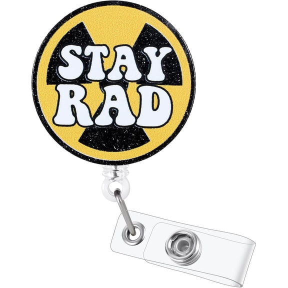 Stay RAD Funny Badge Reel, Fun Retractable ID Card Badge Holder, Name Tag Work Badge Clip for Radiology Rad Tech RT Nurses Radiation Workers, Cool Nurse & Tech Gifts