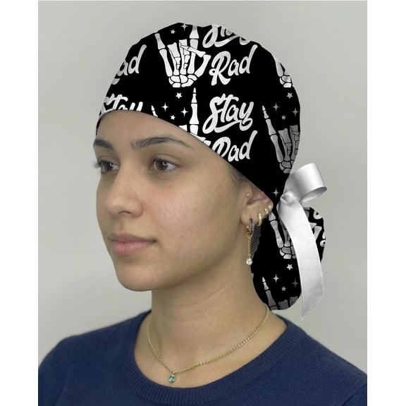 Stay Rad Scrub Cap Skeleton Hand Hat, Funny Nurse Surgical Cap, Goth Medical Scrub Hat, Xray Tech Cap, Radiology Gift, Unisex
