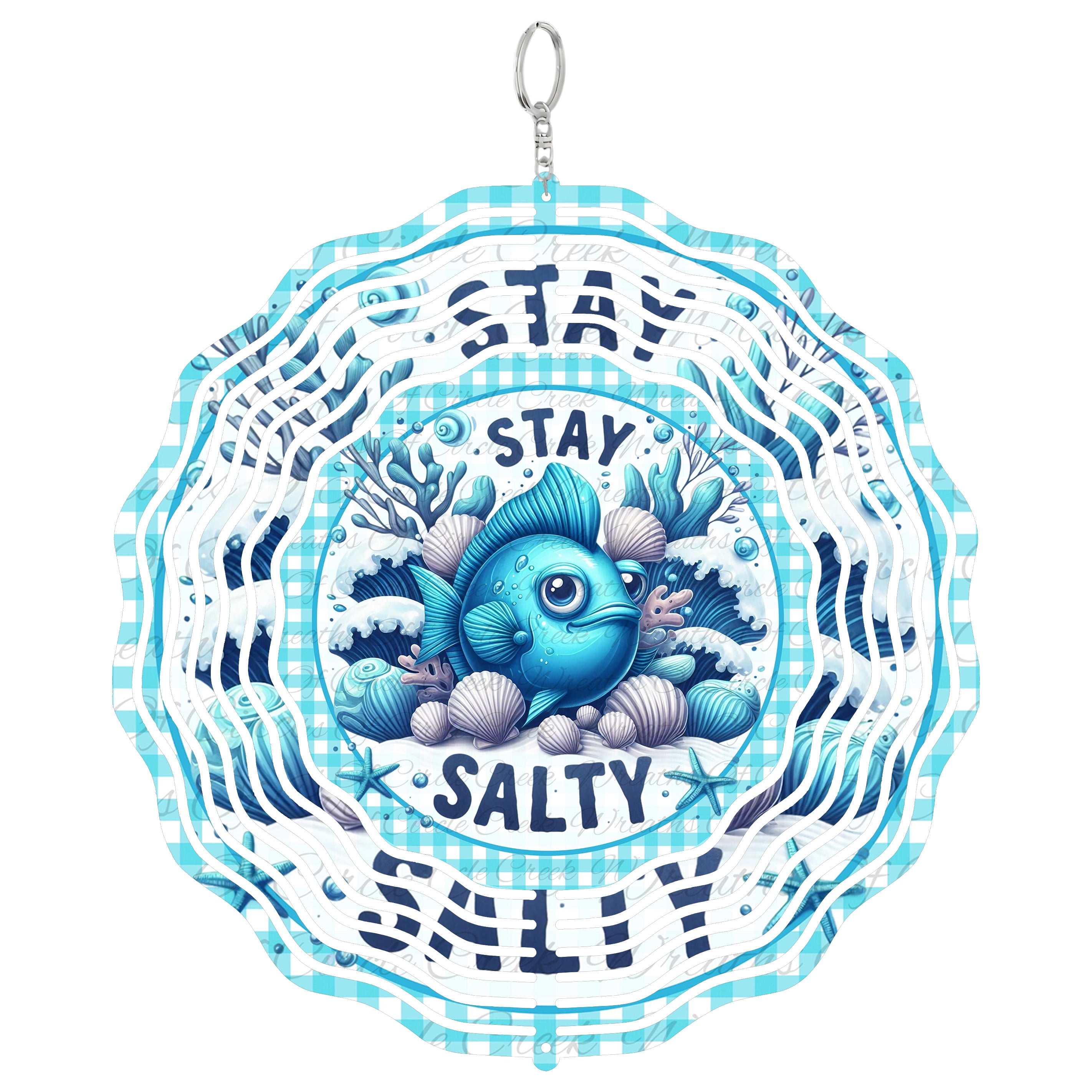 Stay Salty Fish 3D Wind Spinner, UV Printed Tinplate, Coastal Beach ...