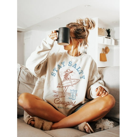 Stay Salty Sweatshirt, Coastal Cowgirl Aesthetic Pullover, Summer Ocean Vibes Crewneck, Trendy Fisherman Style Beach Gift for Her