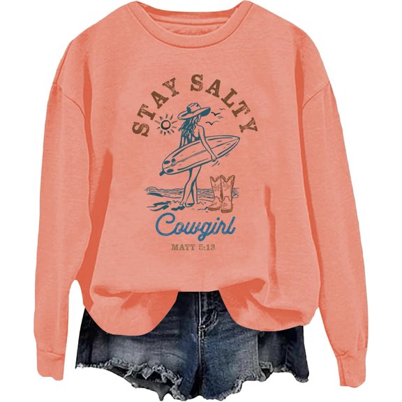 Stay Salty Sweatshirt Funny Beach Shirts for Women Salty Shirt Cowgirl Cowgirl Summer Tops