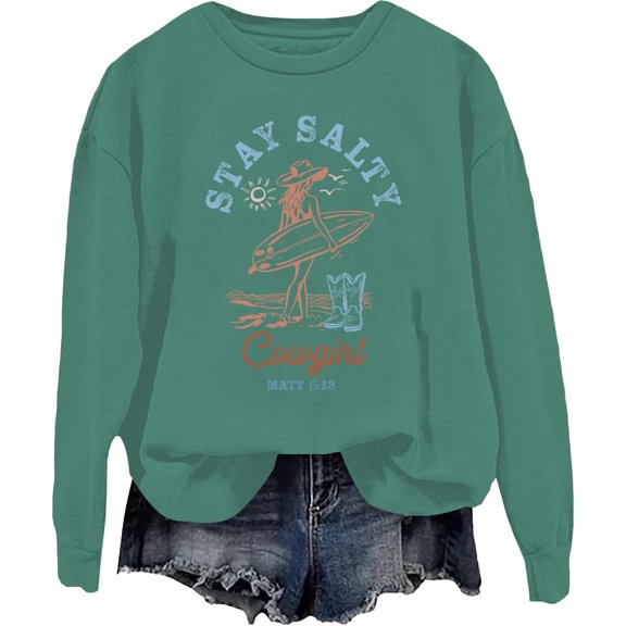 Stay Salty Sweatshirt Funny Beach Shirts for Women Salty Shirt Cowgirl Cowgirl Summer Tops