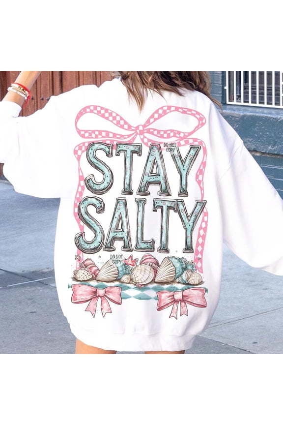 Stay Salty T-shirt, Coastal Beach Shirt, Seashell Aesthetic Shirt, Checkered Bow Sublimation, Boho Trendy Summer Png, Retro Summer TH190542