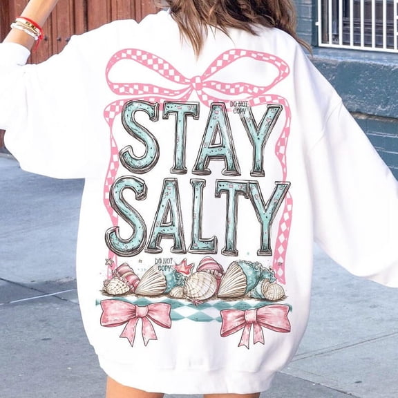 Stay Salty T-shirt, Coastal Beach Shirt, Seashell Aesthetic Shirt, Checkered Bow Sublimation, Boho Trendy Summer Png, Retro Summer TH190542