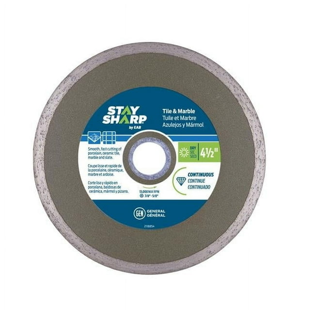 Stay Sharp 2118854 4.5 in. Continuous Rim Ceramic Tile Bronze Diamond Blade - Recyclable