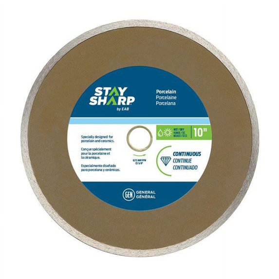 Stay Sharp 2120392 10 in. Continuous Rim Porcelain Tile Bronze Diamond Blade - Recyclable