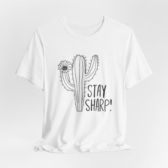 Stay Sharp Cactus Graphic Tee, Tops for Women，Pattern printing，Simple style，Crew neck，Causal，cotton，white，S-5XL