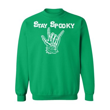 Stay Spooky Love You Skeleton Hand Halloween Party Unisex Crewneck Sweatshirt (Green, Small)