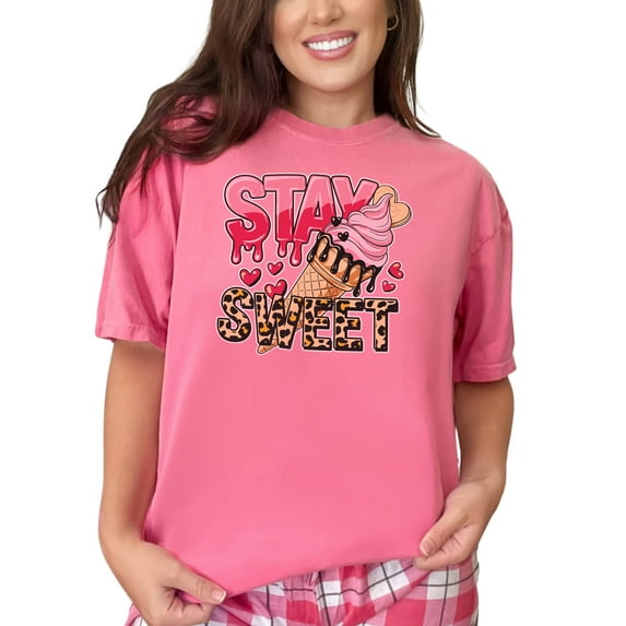 Stay Sweet Ice Cream Graphic T-Shirt, Cute Ice Cream Cone Design, Fun Summer Tee, Trendy Casual Wear, Gift for Ice Cream Lovers, Crunchberry Comfort Colors T-Shirt, Large