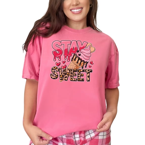 Stay Sweet Ice Cream Graphic T-Shirt, Cute Ice Cream Cone Design, Fun Summer Tee, Trendy Casual Wear, Gift for Ice Cream Lovers, Crunchberry Comfort Colors T-Shirt, Large