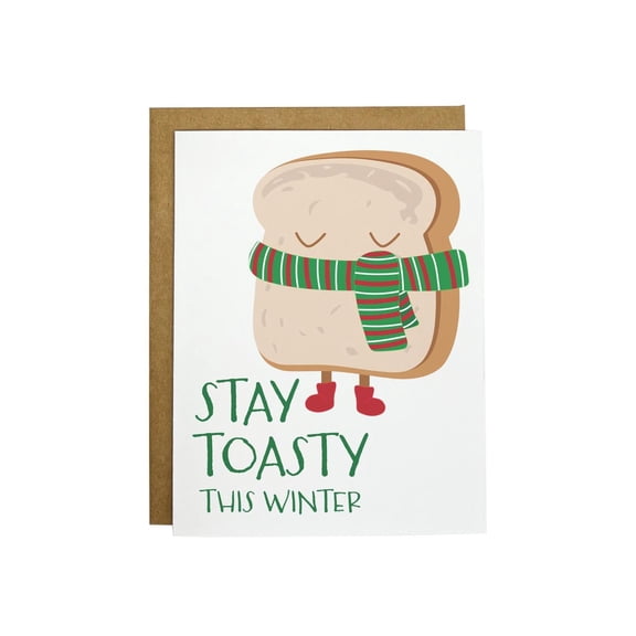 Stay Toasty Winter Card with Adorable Toast Character Cheerful Greeting for Friends & Family Blank Inside with Matching Envelope Perfect for Holiday Wishes & Warm Messages
