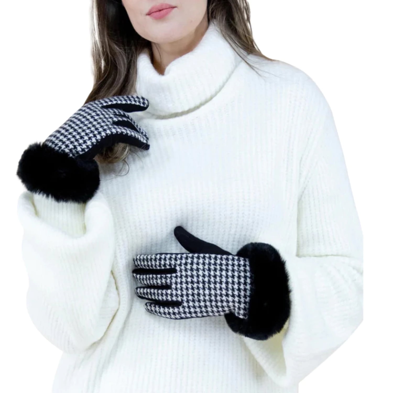 Comfy Gloves w/ Fuzzy Faux Fur & Ribbon Detail (TS) - DUSTY ROSE (Pack of 6)