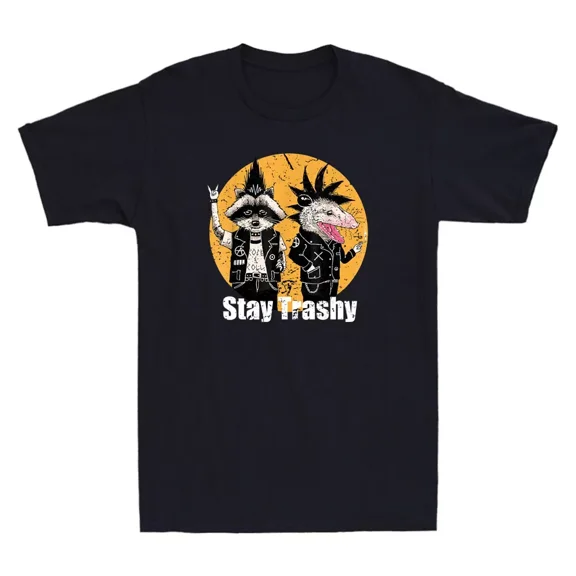Stay Trashy Funny Raccoons Opossums Rock Punk Squad Meme Vintage Men's T-Shirt