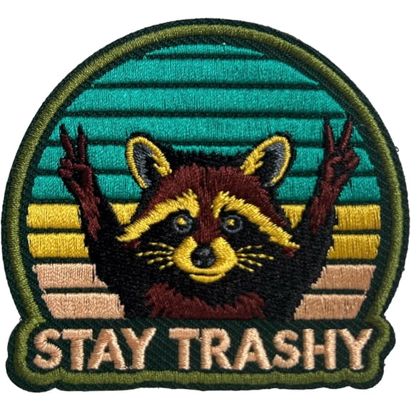 Stay Trashy Raccoon Hook and Loop Patch, 3 Inches Sew On Patches, Embroidery Patches for Backpacks Bags Vest Dog Harness, Tactical Military Embroidered Patches, Sarcasm Raccoon Peace DIY Patch