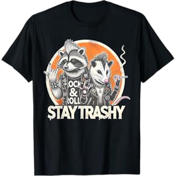 Stay Trashy Racoon Possum Funny Rock On Street Cat Punk Meme Men Women T-Shirt