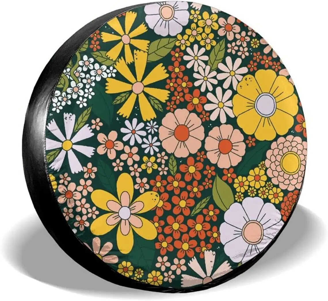 Stay Trippy Little Hippie Floral Peace Sign Spare Tire Cover For Car