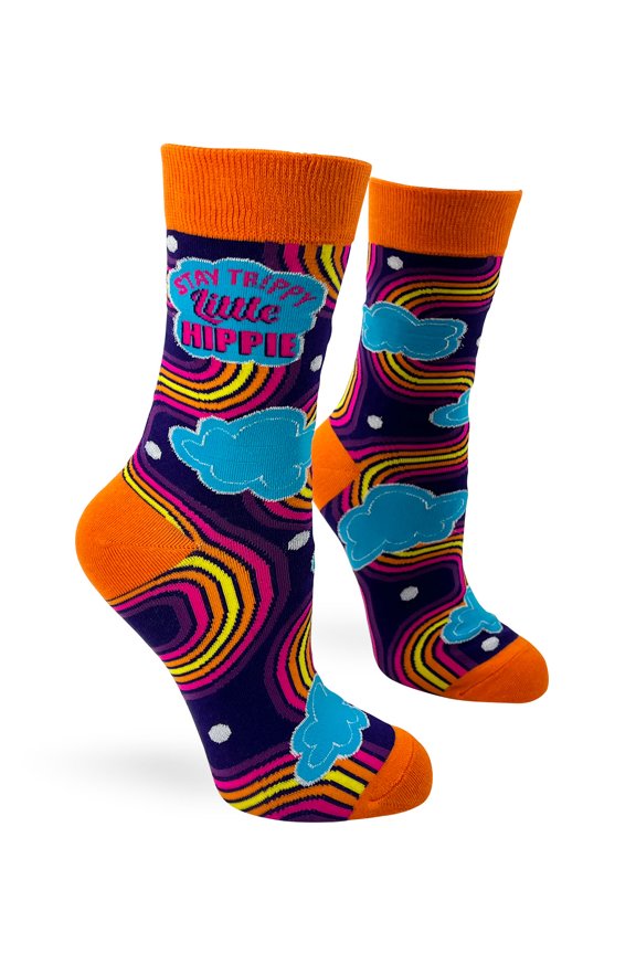 Stay Trippy Little Hippie Funky Socks for Women - Retro Rainbow Pattern