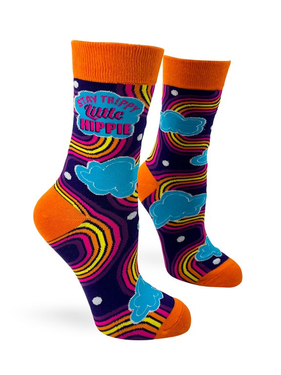 Stay Trippy Little Hippie Funky Socks for Women - Retro Rainbow Pattern