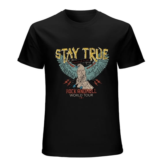 Stay True Rock Tour Men’s T-Shirt 100% Cotton Casual Short Sleeve Tops Gift Tee Black S