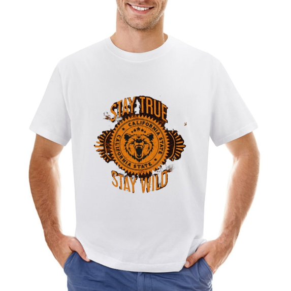 Stay True Wild Vintage T-shirt Mens Cotton Classic Crewneck Short Sleeve Tees Unisex White S
