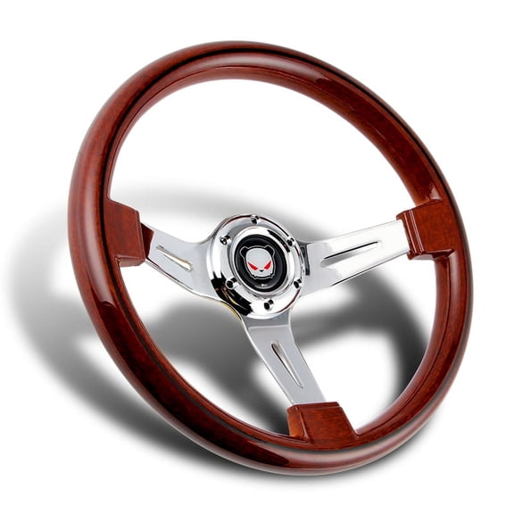 Stay Tuned Performance 350MM Class Dark Wood Grip 6-Hole Chrome 3-Spoke Steering Wheel Universal
