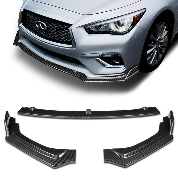 Stay Tuned Performance For 2018-2021 Infiniti Q50 Premium Carbon Look Front Bumper Body Kit Lip 3PCS